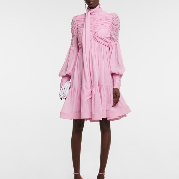 NWT | Zimmerman Celestial Ruched Tie Neck Chiffon Dress Size US 4 - Picture 6 of 14